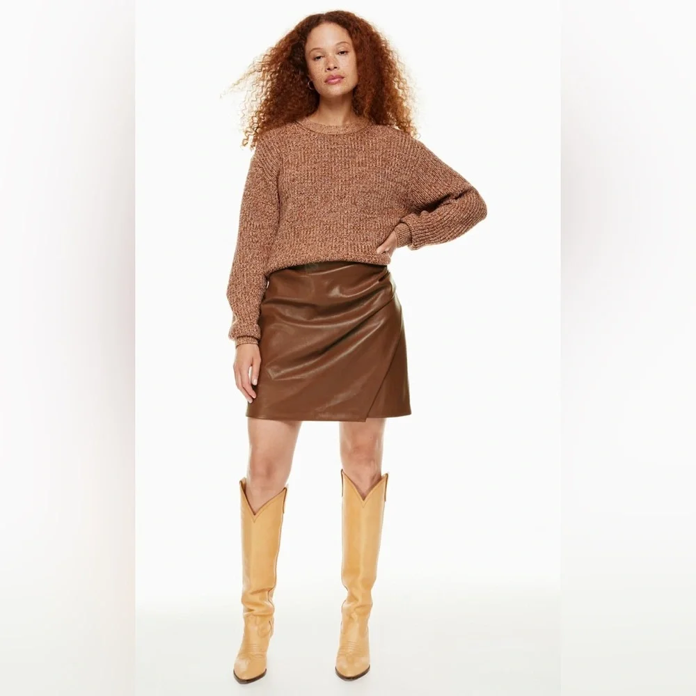 Wilfred Aritzia‎ Womens 2 Brown Wrap Angie Skirt High Waist Vegan Leather Lined